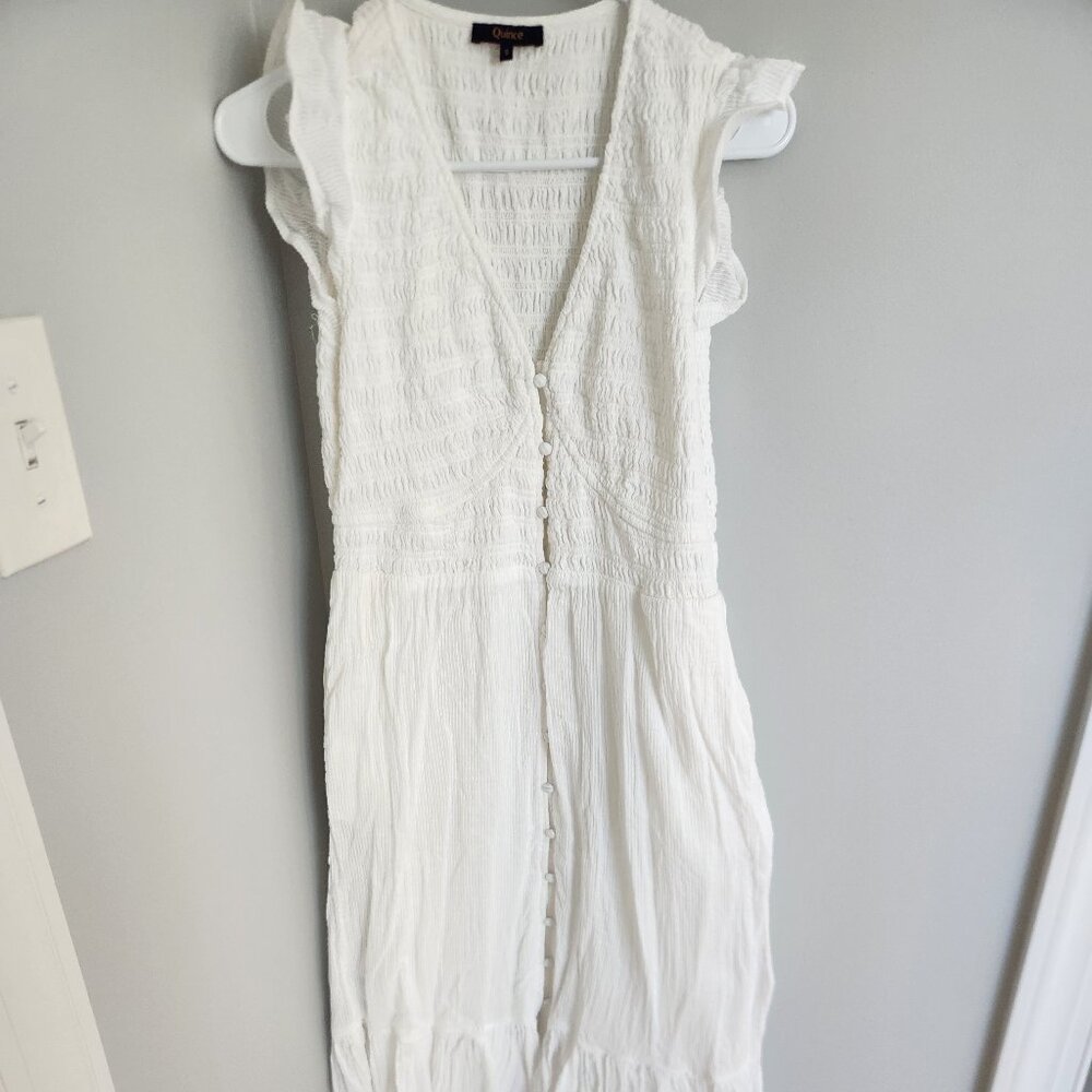 Quince size small white smocked dress